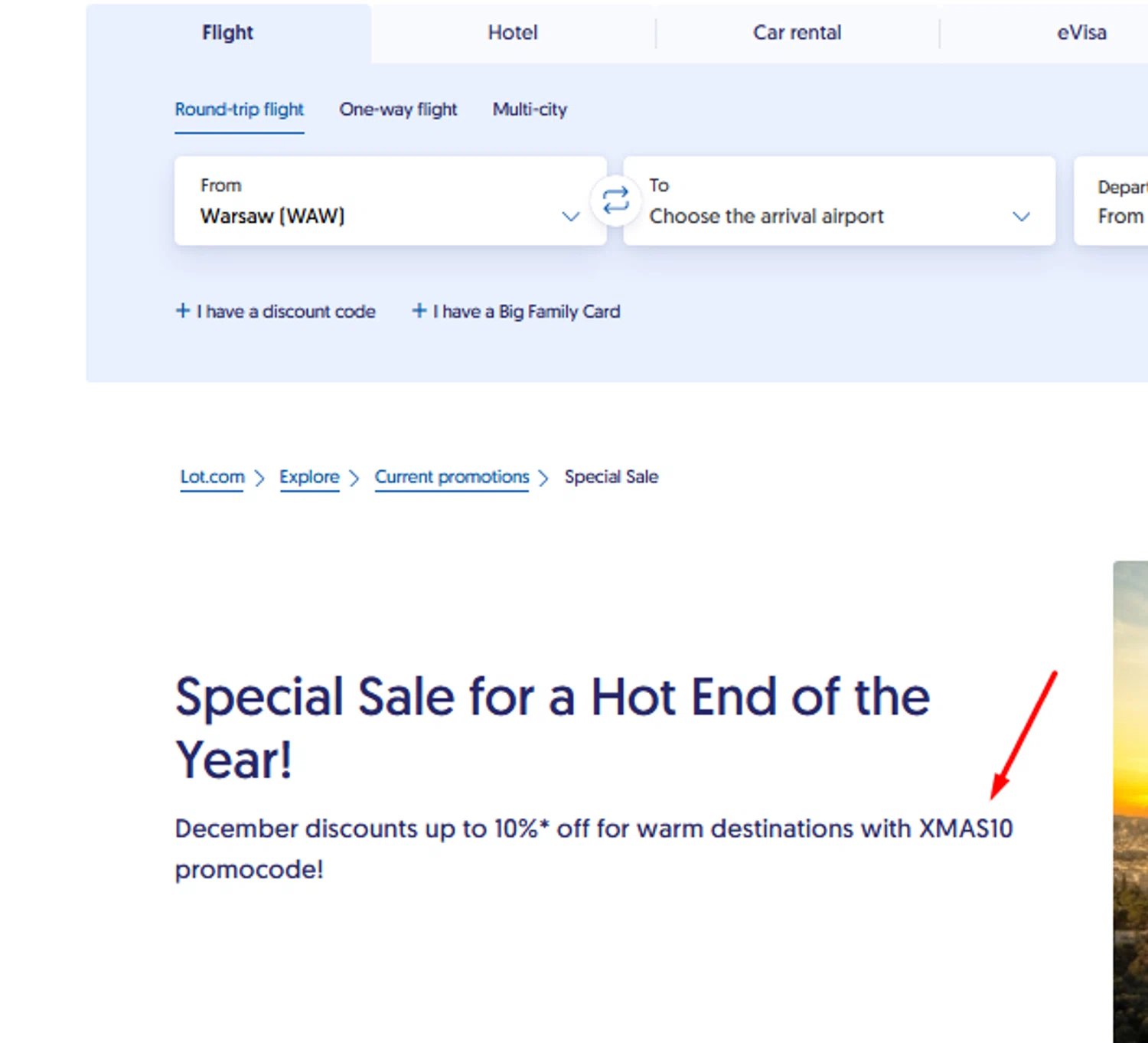 LOT Polish Airlines promo code screenshot showing code XMAS10 applied at LOT Polish Airlines checkout page. Uploaded by SimplyCodes community member carlosrivero on Dec 9, 2025