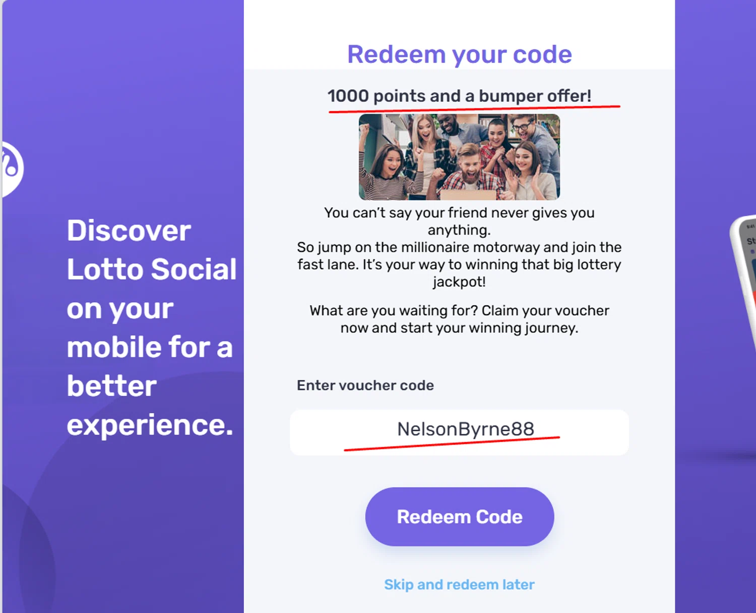Lotto Social promo code screenshot showing code NelsonByrne88 applied at Lotto Social checkout page. Uploaded by SimplyCodes community member paola49520 on May 14, 2026