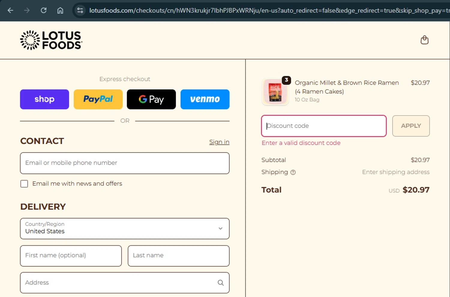 Lotus Foods promo code screenshot showing code TRICOLOR applied at Lotus Foods checkout page. Uploaded by SimplyCodes community member xAngel on Oct 5, 2025