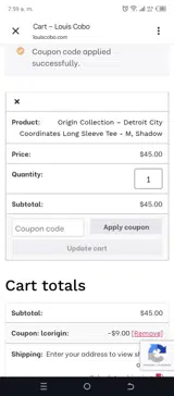 LCORIGIN coupon verification screenshot