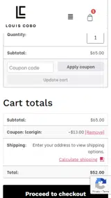 LCORIGIN coupon verification screenshot