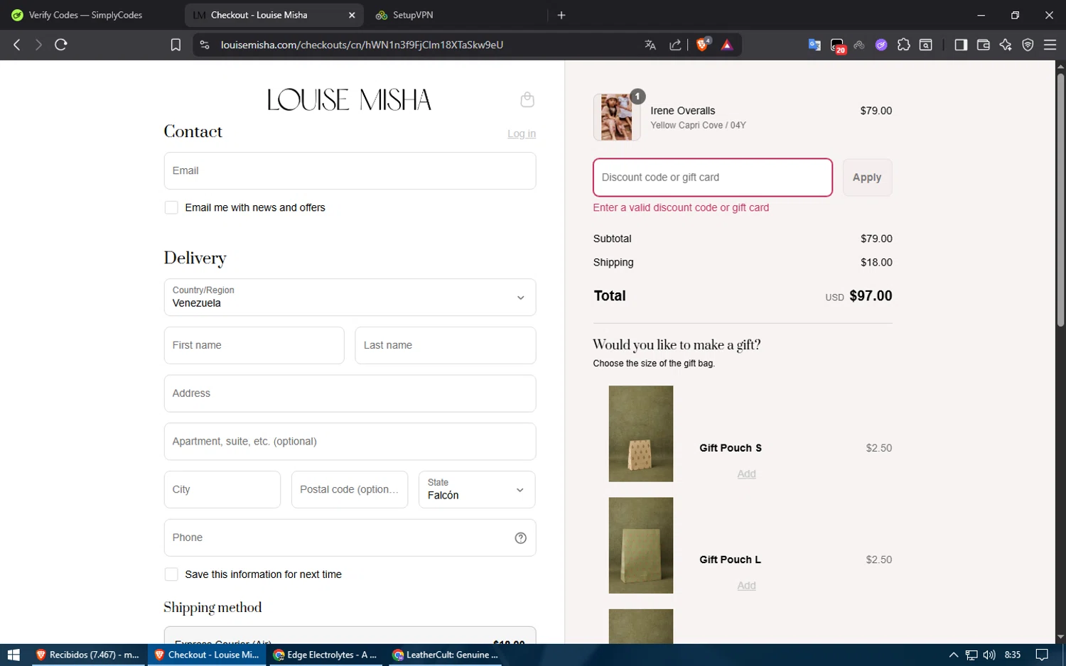 Louise Misha promo code screenshot showing code LASTDAYS applied at Louise Misha checkout page. Uploaded by SimplyCodes community member ShieldElite2370 on Aug 14, 2025