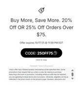 25OFF75 coupon verification screenshot