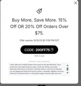 20OFF75 coupon verification screenshot