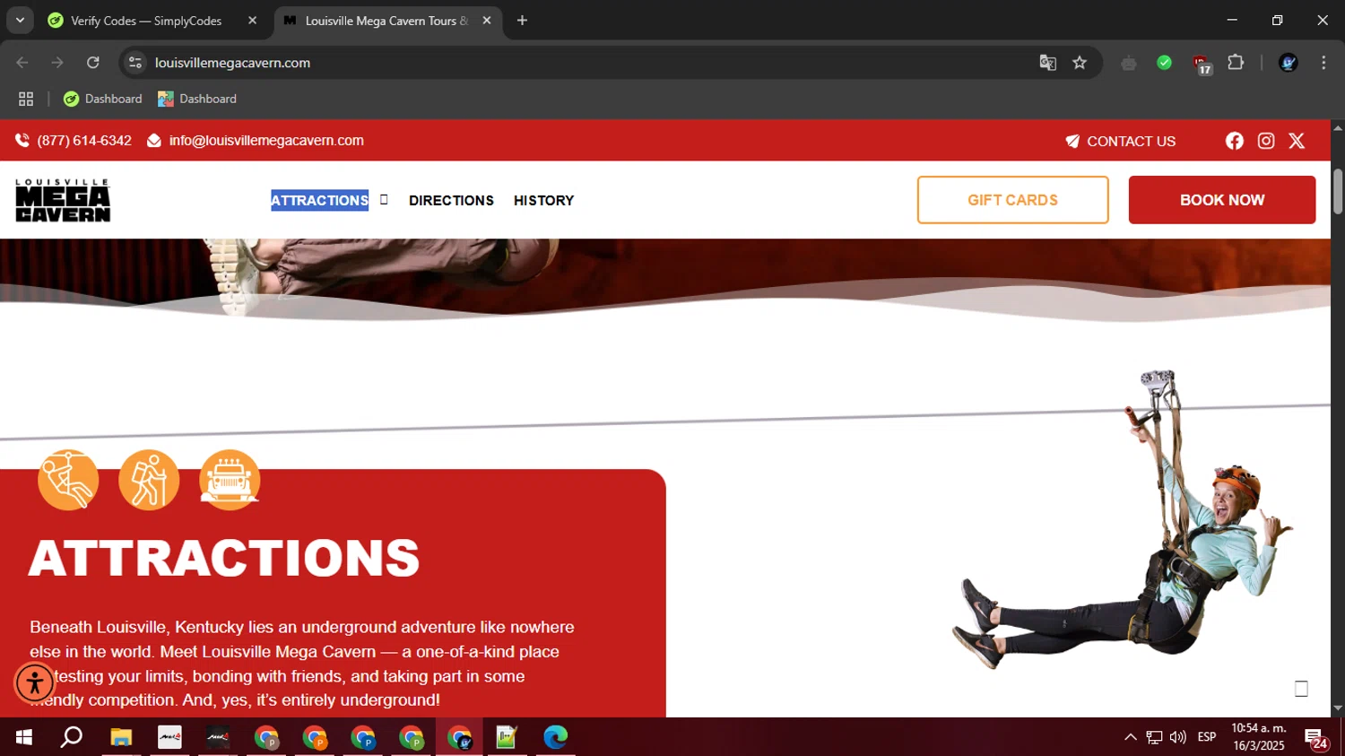 Louisville Mega Cavern promo code screenshot showing code WELCOME applied at Louisville Mega Cavern checkout page. Uploaded by SimplyCodes community member BudgetOwl2519 on Mar 16, 2025