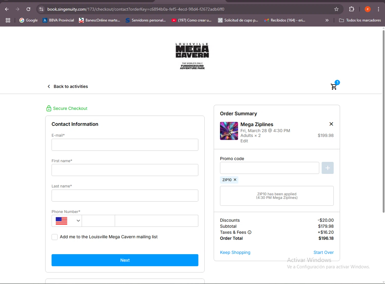 Louisville Mega Cavern promo code screenshot showing code ZIP10 applied at Louisville Mega Cavern checkout page. Uploaded by SimplyCodes community member BrilliantSleuth7740 on Mar 25, 2025