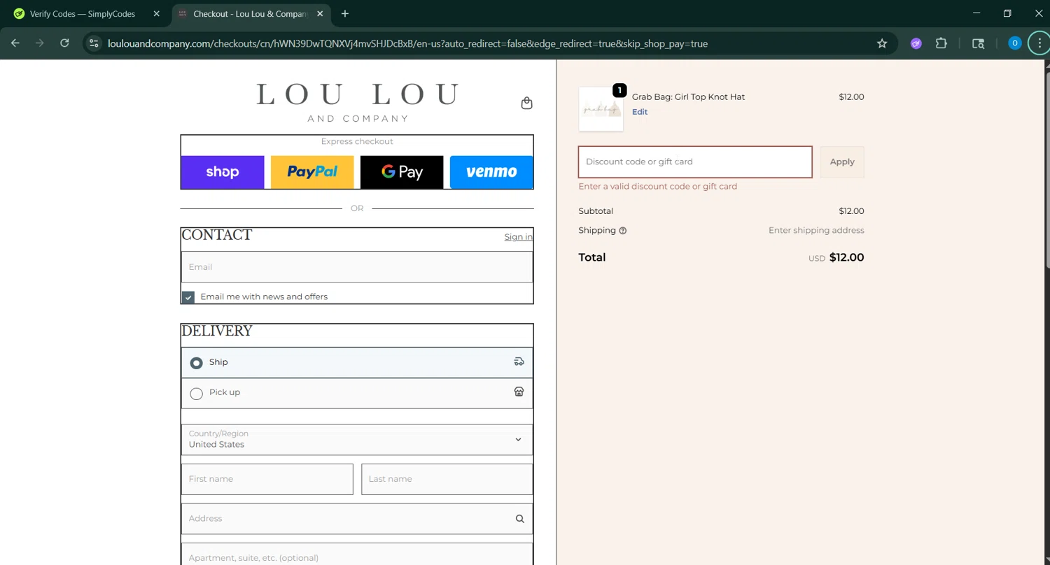Lou Lou & Company promo code screenshot showing code STOCKUP applied at Lou Lou & Company checkout page. Uploaded by SimplyCodes community member RoyalSage9159 on Sep 19, 2025