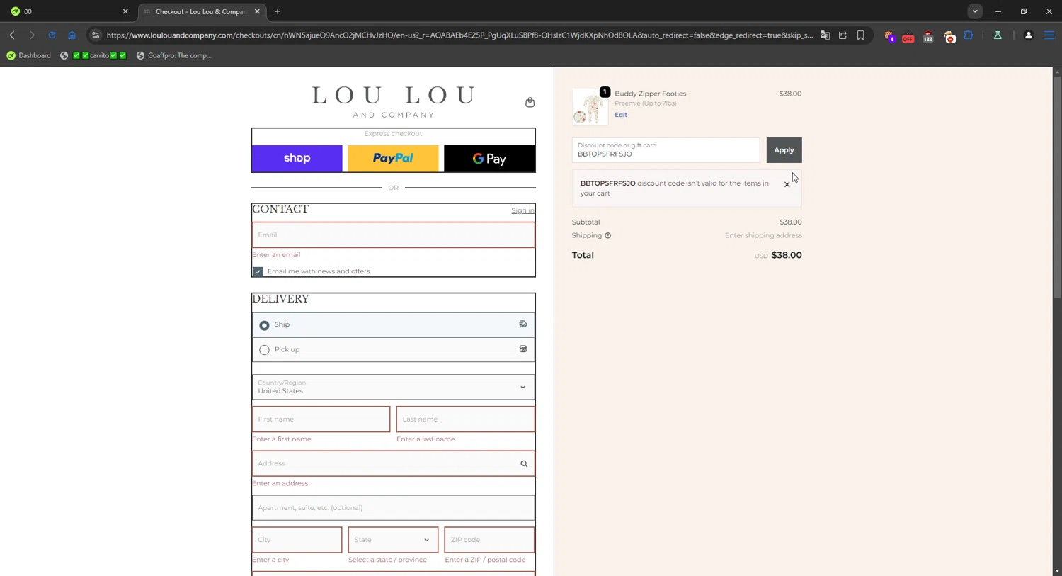 Lou Lou & Company promo code screenshot showing code BBTOPSFRFSJO applied at Lou Lou & Company checkout page. Uploaded by SimplyCodes community member Mriko_Kien_lo_lea on Nov 22, 2025