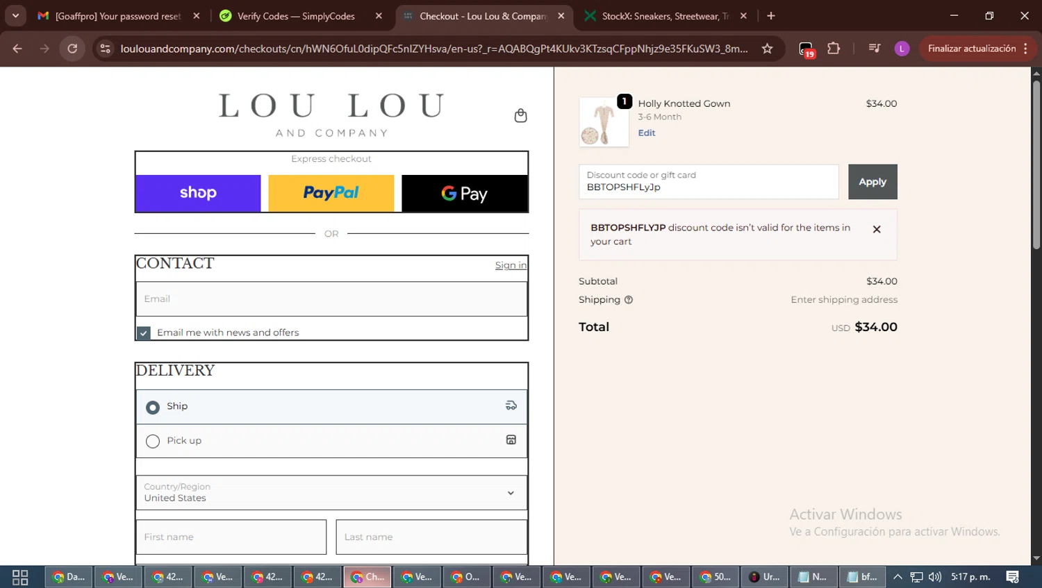 Lou Lou & Company promo code screenshot showing code BBTOPSHFLyJp applied at Lou Lou & Company checkout page. Uploaded by SimplyCodes community member RewardScout5160 on Dec 13, 2025