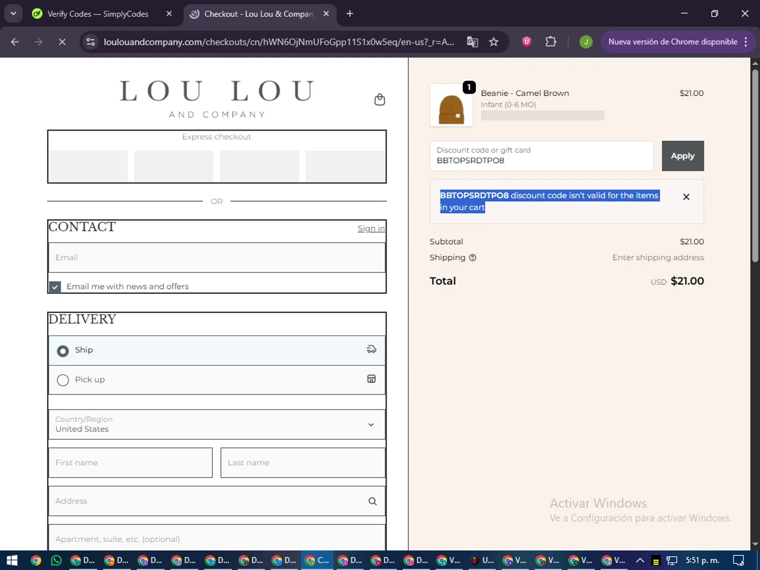 Lou Lou & Company promo code screenshot showing code BBTOPSRDTPO8 applied at Lou Lou & Company checkout page. Uploaded by SimplyCodes community member LilBaby on Dec 13, 2025