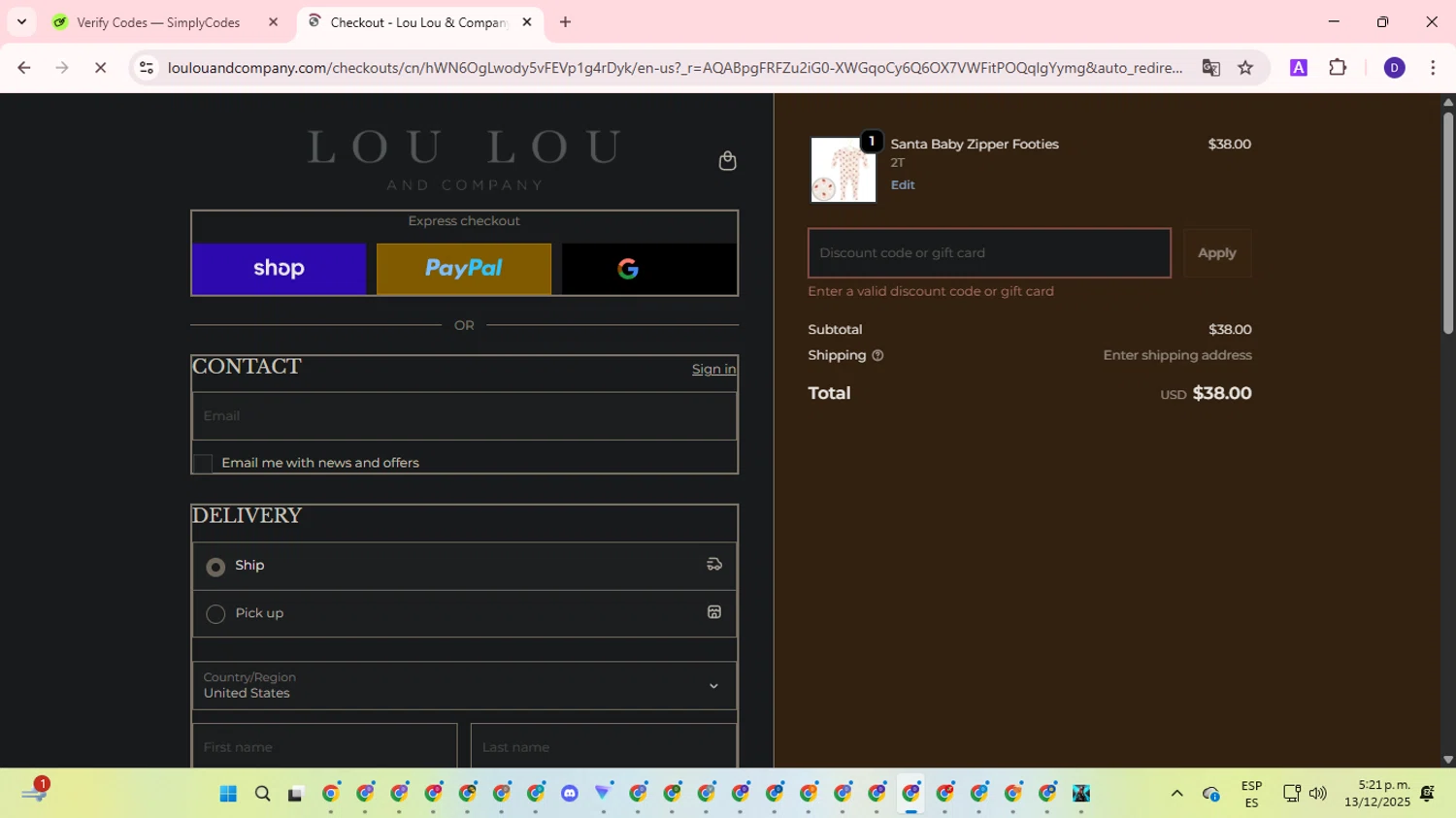 Lou Lou & Company promo code screenshot showing code BBTOPSRDTPO8 applied at Lou Lou & Company checkout page. Uploaded by SimplyCodes community member WonderLion2890 on Dec 13, 2025