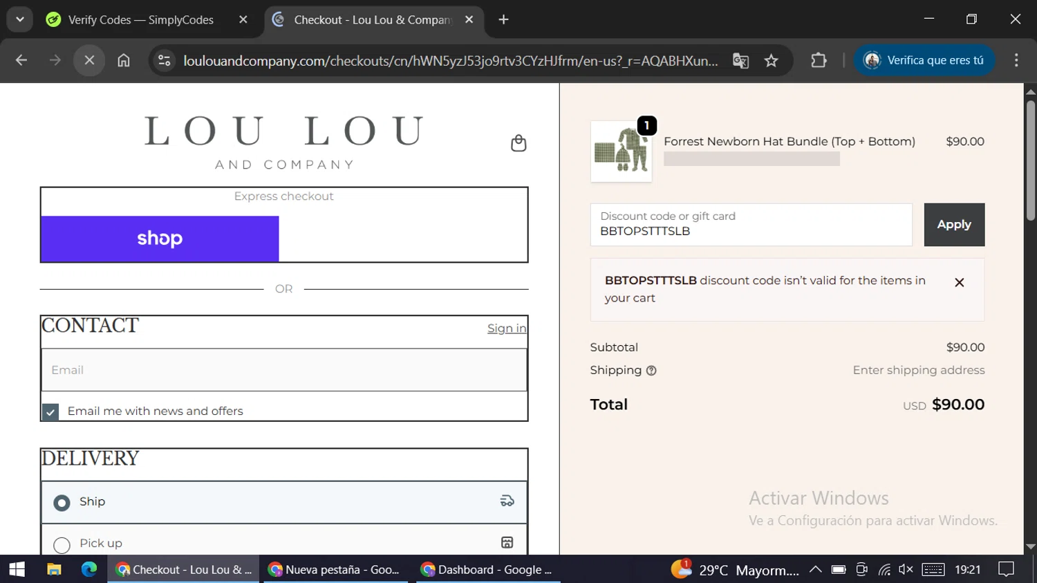 Lou Lou & Company promo code screenshot showing code BBTOPSTTTSLB applied at Lou Lou & Company checkout page. Uploaded by SimplyCodes community member ariannycfh on Dec 2, 2025