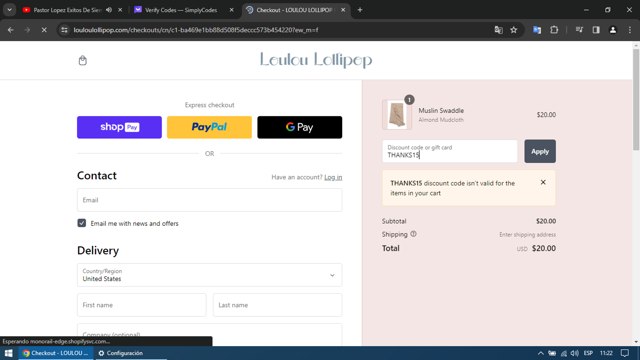 Loulou Lollipop checkout page showing Loulou Lollipop promo code box | Screenshot taken by SimplyCodes community member on Dec 24, 2023