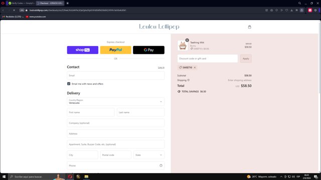Loulou Lollipop checkout page showing Loulou Lollipop promo code box | Screenshot taken by SimplyCodes community member on Jun 2, 2024