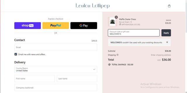 Loulou Lollipop checkout page showing Loulou Lollipop promo code box | Screenshot taken by SimplyCodes community member on May 24, 2024