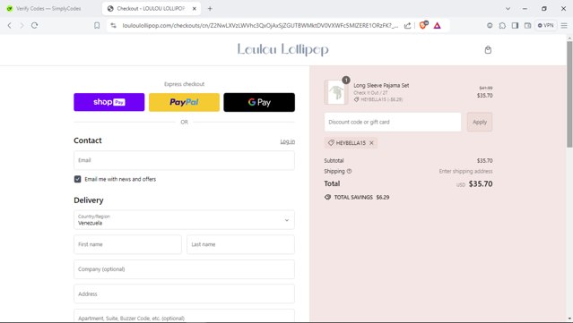Loulou Lollipop checkout page showing Loulou Lollipop promo code box | Screenshot taken by SimplyCodes community member on Aug 29, 2024