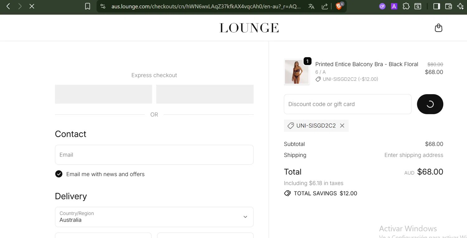 Lounge Underwear checkout page showing Lounge Underwear discount code box | Screenshot taken by SimplyCodes community member on Dec 28, 2025