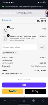 PENELOPE15 coupon verification screenshot