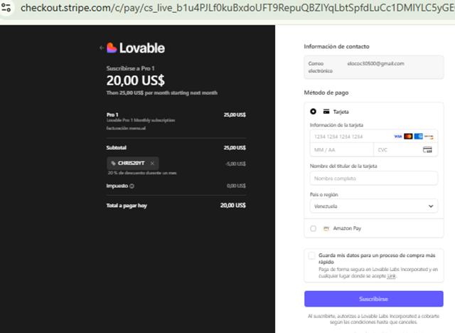 Lovable checkout page showing Lovable promo code box | Screenshot taken by SimplyCodes community member on Sep 2, 2025
