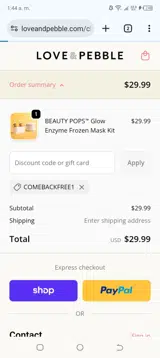 COMEBACKFREE1 coupon verification screenshot
