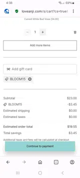 BLOOM15 coupon verification screenshot