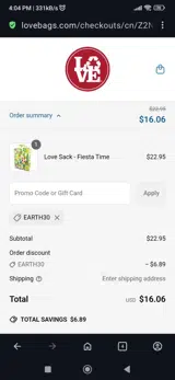 LOVE Bags coupon verification screenshot