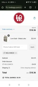 LOVE Bags coupon verification screenshot