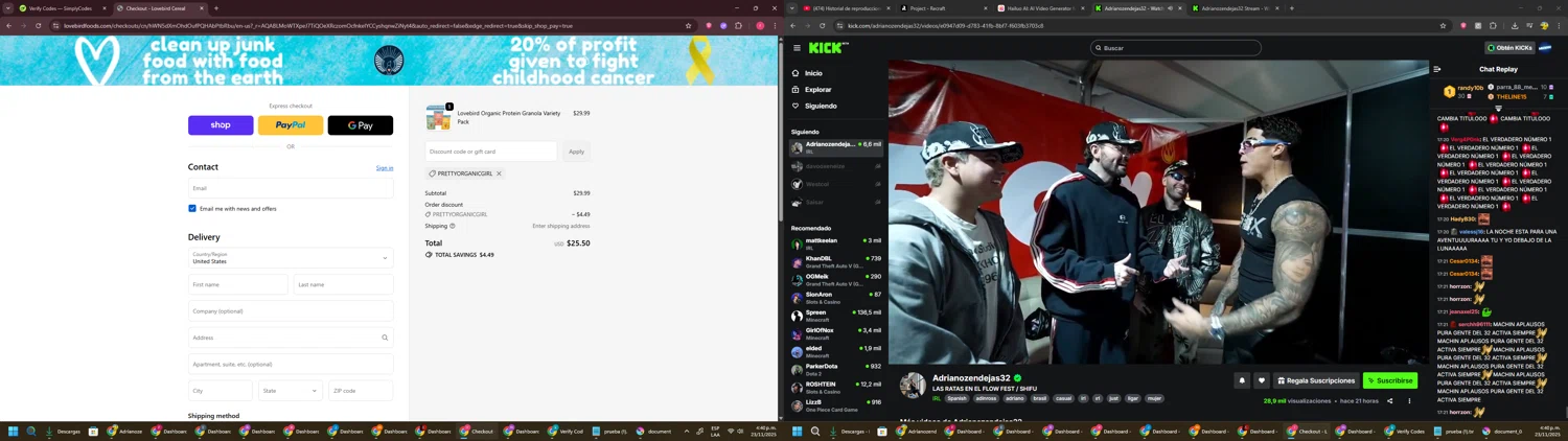 Lovebird Cereal discount code screenshot showing code prettyorganicgirl applied at Lovebird Cereal checkout page. Uploaded by SimplyCodes community member CouponSage7331 on Nov 23, 2025