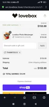 Love Box coupon verification screenshot