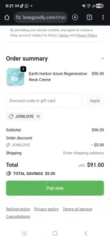 JOINLOVE coupon verification screenshot