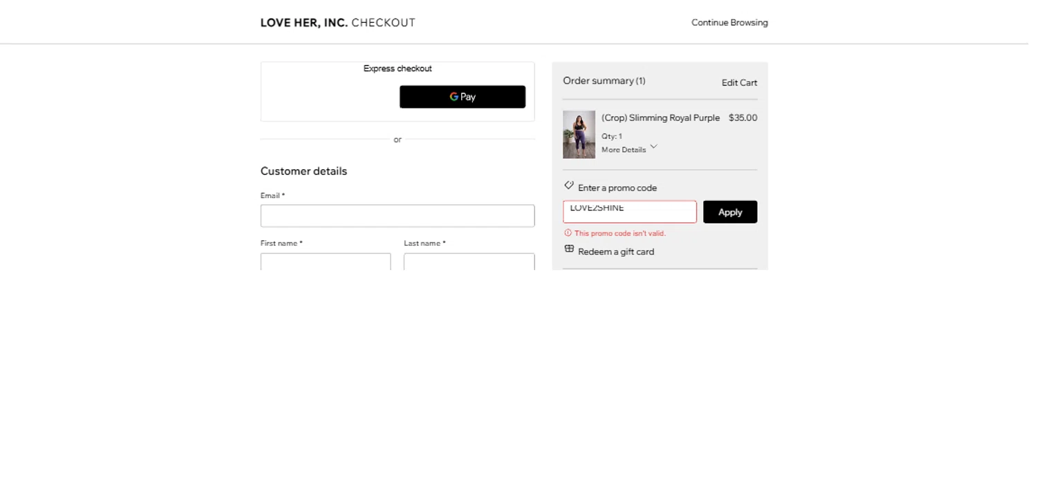 Love Her coupon code screenshot showing code LOVE2SHINE applied at Love Her checkout page. Uploaded by SimplyCodes community member SilverChaser3269 on Jan 10, 2025
