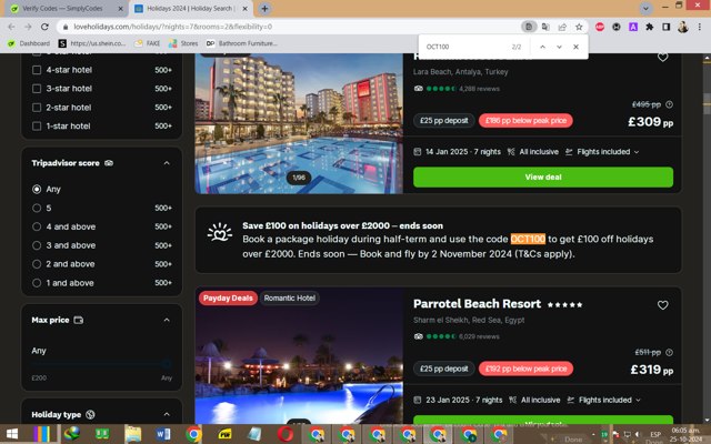 Loveholidays checkout page showing Loveholidays coupon code box | Screenshot taken by SimplyCodes community member on Oct 25, 2024