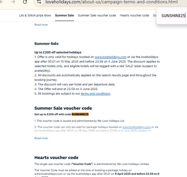 Loveholidays checkout page showing Loveholidays coupon code box | Screenshot taken by SimplyCodes community member on May 28, 2025