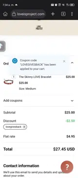 LOVEGIVESBACK coupon verification screenshot