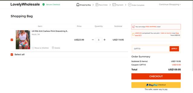 LovelyWholesale checkout page showing LovelyWholesale promo code box | Screenshot taken by SimplyCodes community member on Feb 15, 2024