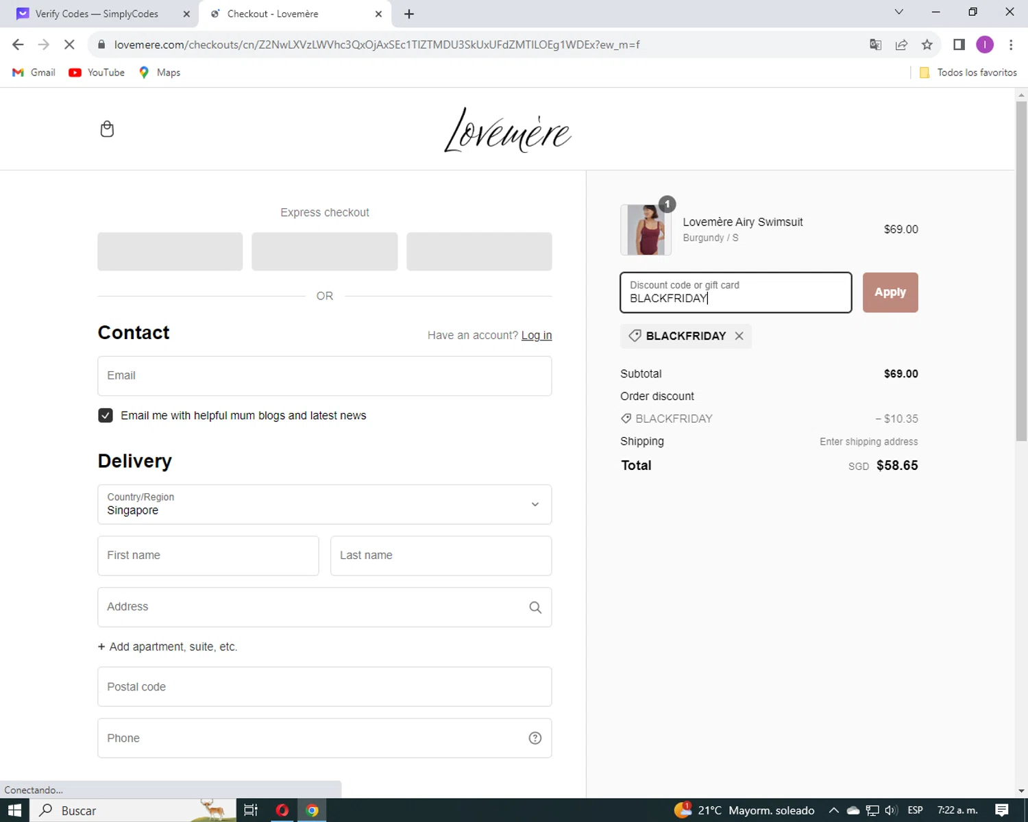 Lovemere checkout page showing Lovemere discount code box | Screenshot taken by SimplyCodes community member on Nov 26, 2023