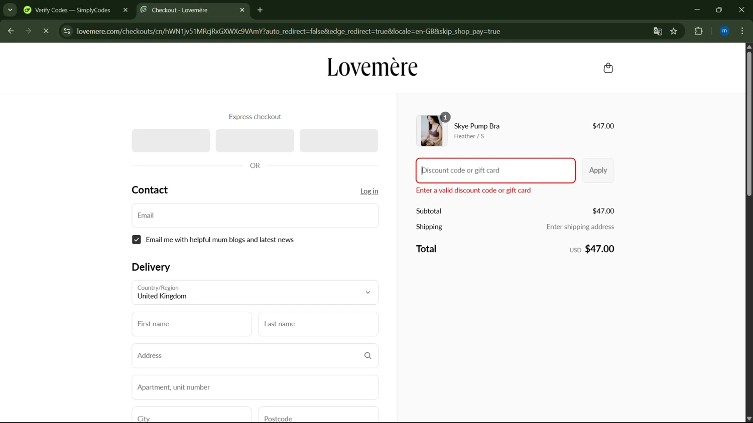 Lovemere discount code screenshot showing code NDP applied at Lovemere checkout page. Uploaded by SimplyCodes community member GloriousSpotter8024 on Aug 13, 2025