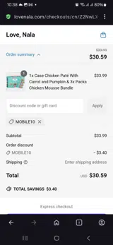 Mobile10 coupon verification screenshot