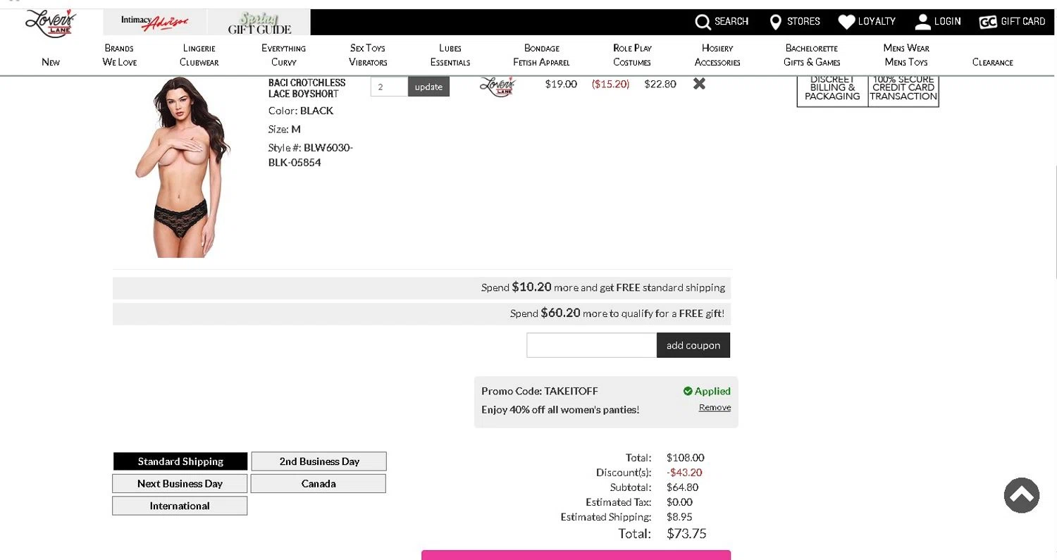 Lover's Lane promo code screenshot showing code TAKEITOFF applied at Lover's Lane checkout page. Uploaded by SimplyCodes community member LAMINEJAMAL on Jun 22, 2026