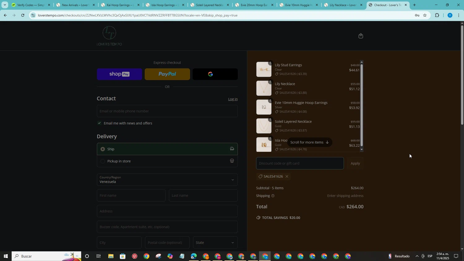 Lover's Tempo discount code screenshot showing code SALES41626 applied at Lover's Tempo checkout page. Uploaded by SimplyCodes community member CodeWarden5915 on Apr 11, 2025