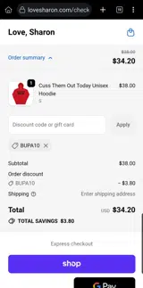 BUPA10 coupon verification screenshot