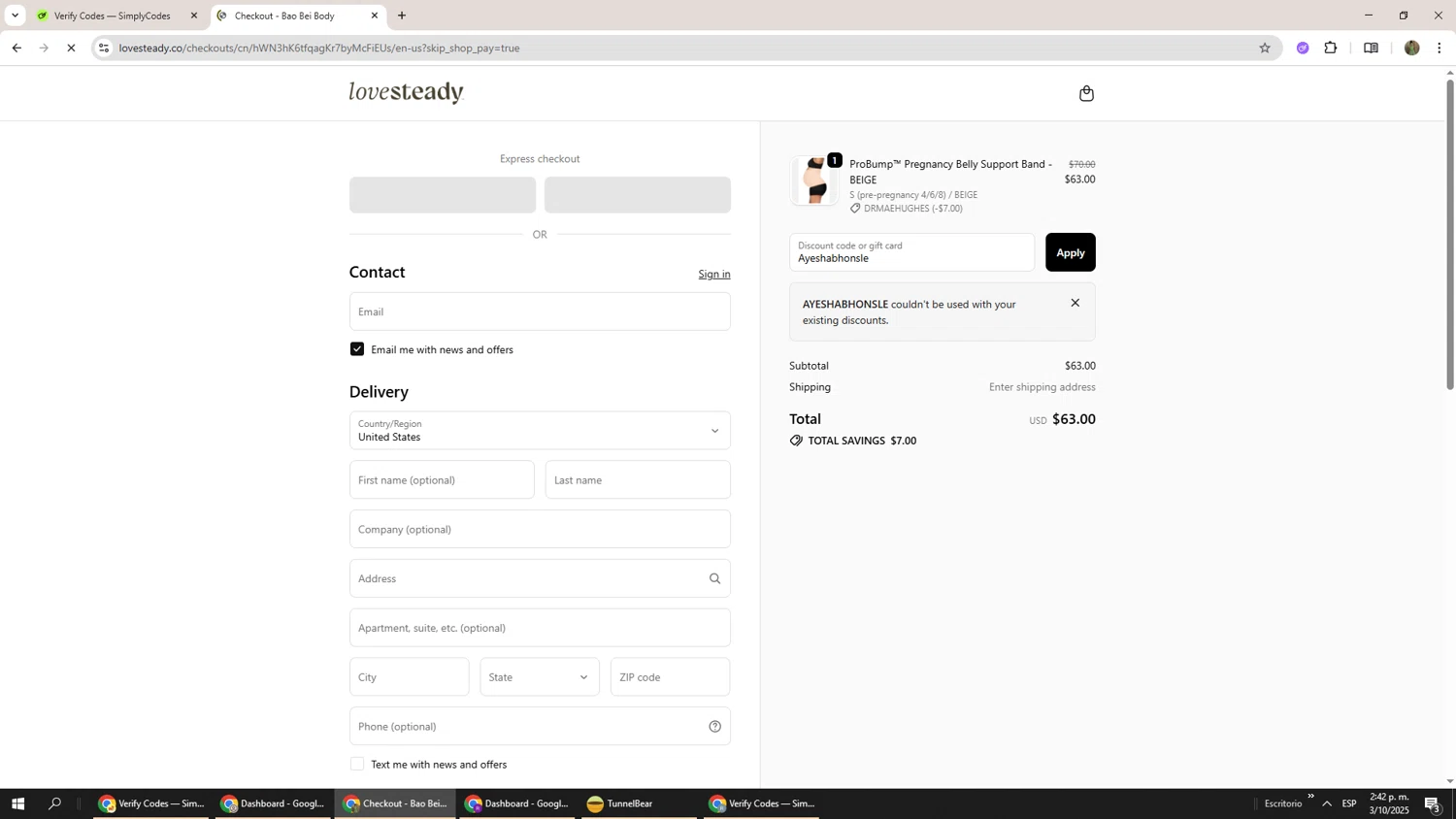 LoveSteady discount code screenshot showing code Ayeshabhonsle applied at LoveSteady checkout page. Uploaded by SimplyCodes community member Phoenix585 on Oct 3, 2025