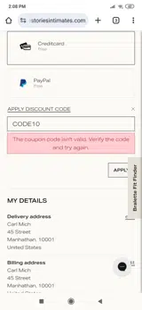 CODE10 coupon verification screenshot