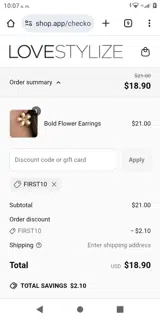 FIRST10 coupon verification screenshot