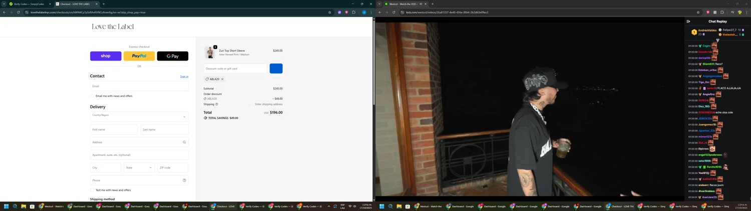 LOVE THE LABEL discount code screenshot showing code ABLA20 applied at LOVE THE LABEL checkout page. Uploaded by SimplyCodes community member BargainGuardian280 on Oct 17, 2025