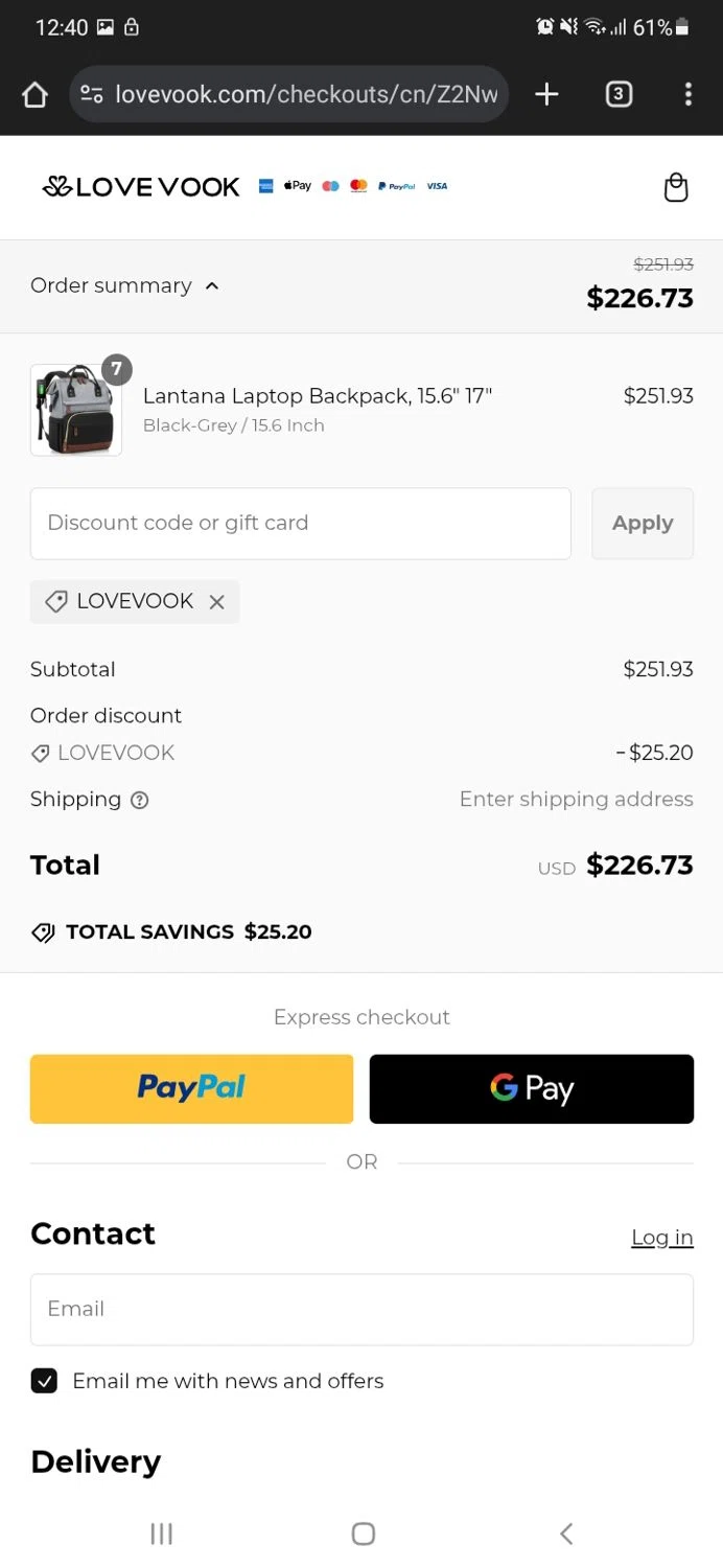 LOVEVOOK promo code screenshot showing code LOVEVOOK applied at LOVEVOOK checkout page. Uploaded by SimplyCodes community member brianoconner on Feb 1, 2025