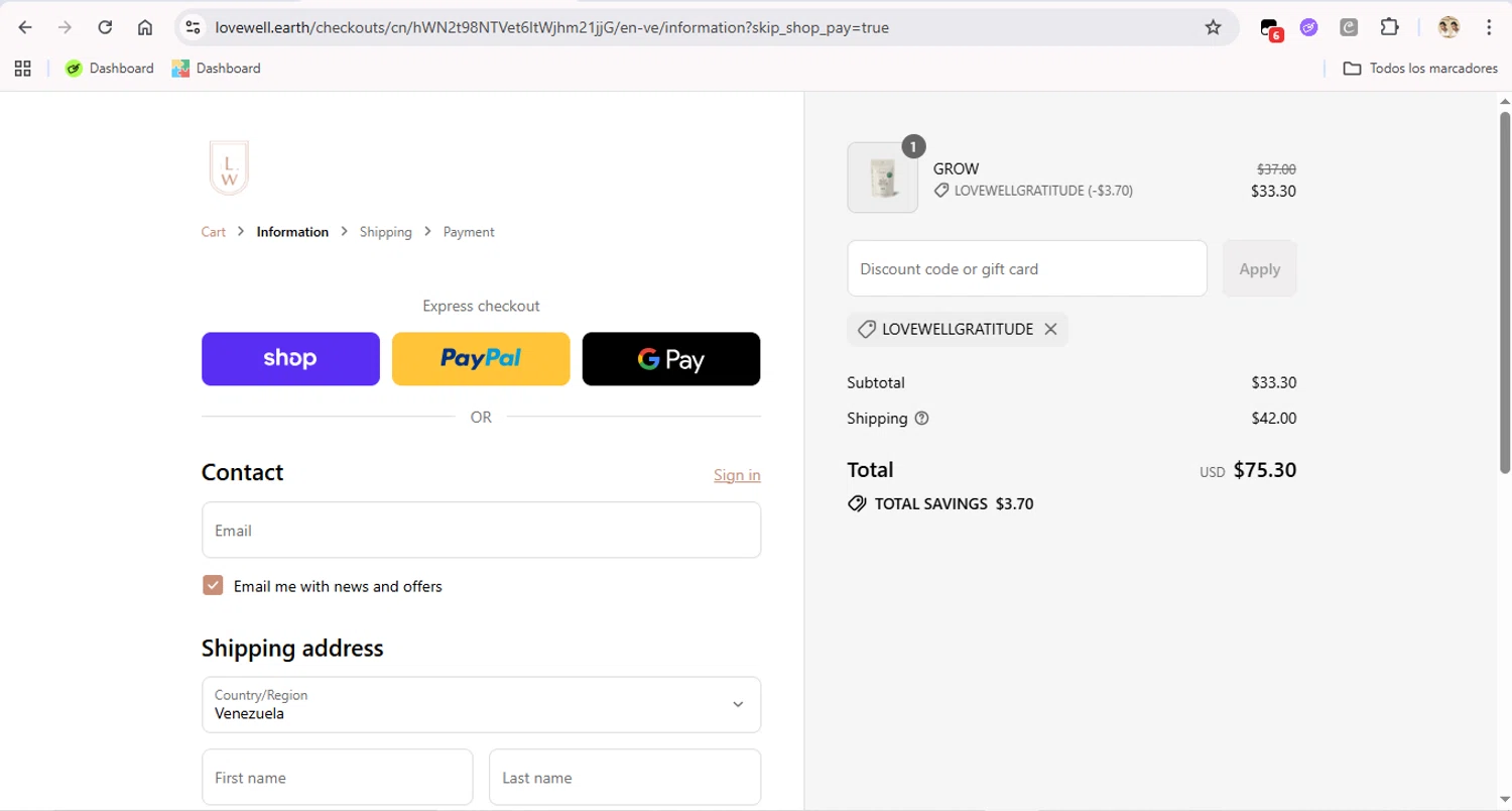 Lovewell discount code screenshot showing code LOVEWELLGRATITUDE applied at Lovewell checkout page. Uploaded by SimplyCodes community member FrugalFox6593 on Sep 12, 2025