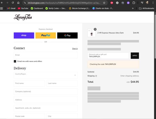 Loving Tan checkout page showing Loving Tan promo code box | Screenshot taken by SimplyCodes community member on Sep 9, 2025