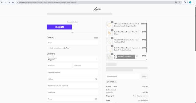 Lovisa checkout page showing Lovisa discount code box | Screenshot taken by SimplyCodes community member on Aug 23, 2025