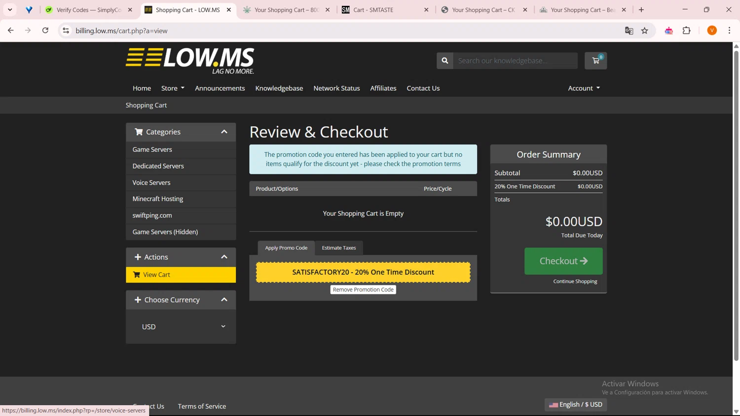 LOW.MS promo code screenshot showing code SATISFACTORY20 applied at LOW.MS checkout page. Uploaded by SimplyCodes community member ExtraordinarySaver9637 on Apr 8, 2025